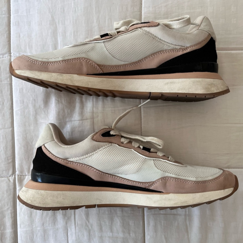 SOLD 🌙 ZARA Pale Pink, Black & White Lace-up Sneakers Size 39/US 8 - Picture 12 of 16